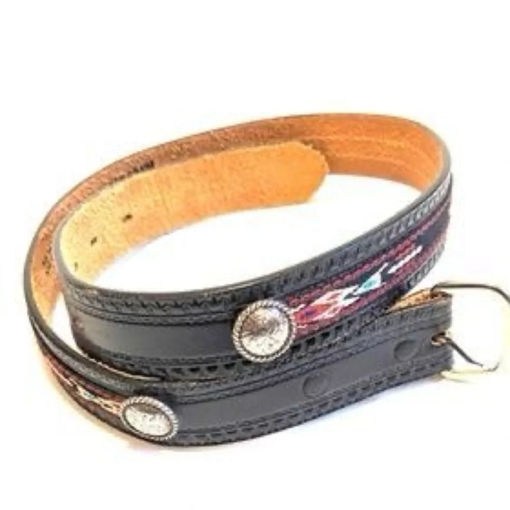 Southwestern Justin Top Grain Leather Woven Tribal Fabric Inlay Size Small Belt